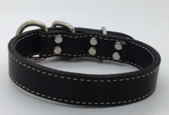 Collier De Cuir Double Noir Avec Ganse De Métal Pour Chien - Arizona